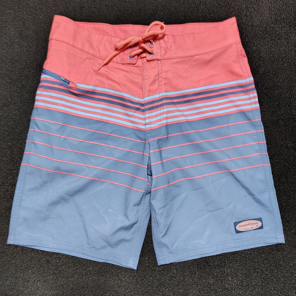 Vineyard Vines Striped Jetty Red Blue Performance Swim Board Shorts Men's 28 New